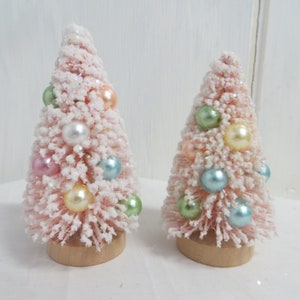 1 Small Pink Decorated Bottle Brush Tree, 4," Pastels, Easter Tree, Spring Decor, Soft glitter