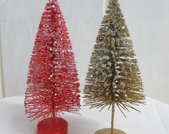 6" Bottle brush tree, Choice of Gold or Red, Shabby Vintage style, Sisal tree, Glittered tree