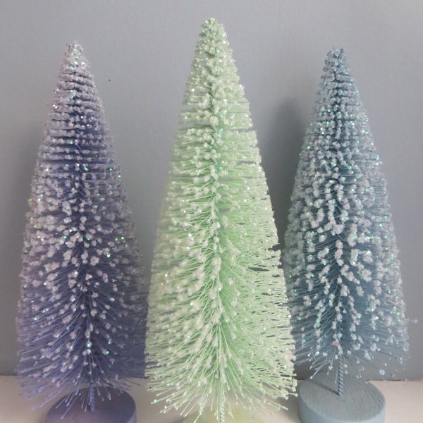 Tall Bottle brush tree, 10," Soft Blue or Green or Purple, Sisal tree, Glittered, Pastels, Christmas, Easter, Spring