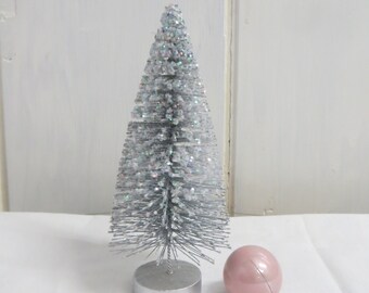 6" Silver Bottle Brush Tree, Shabby Vintage style, Sisal tree, Iridescent Glittered