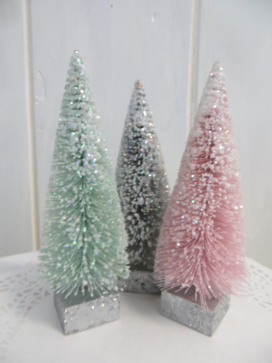 Pastel Bottle Brush Tree, 7.5, Holiday, Tabletop Mantel Decor, Choose