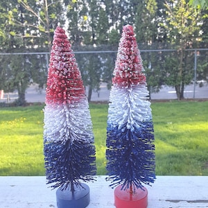 Patriotic Bottle brush tree, 10,&quot; Red, White, Blue, Ombre, Glittered, Home Decor, Summer, Memorial Day, 4th of July