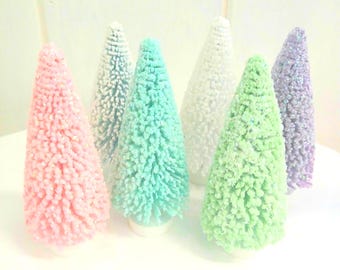 Árvore de Natal de 15 cm em formato de escova de garrafa, à sua escolha nas cores rosa, azul-turquesa, verde-menta, azul-gelo, branca ou roxa, estilo vintage, decoração natalina em sisal com glitter.