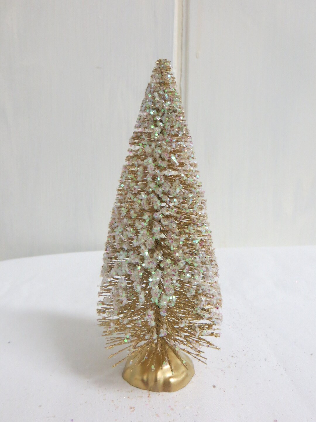 Gold Bottle Brush Tree, 6 Vintage Style Sisal Tree Glittered, Metallic