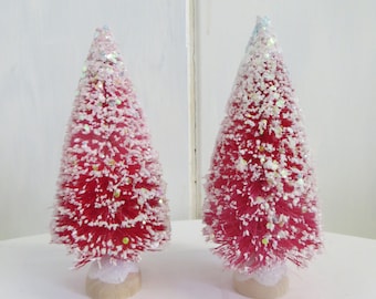 Red and Green Holiday Ombre Bottle Brush Tree2 Pieces