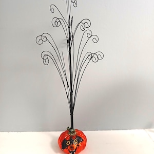 Tall Hallmark Metal Halloween Tree, Gloss Orange Pumpkin Base, Black Bat Tabletop Centerpiece, 19,&quot; Party Decor, Decoration