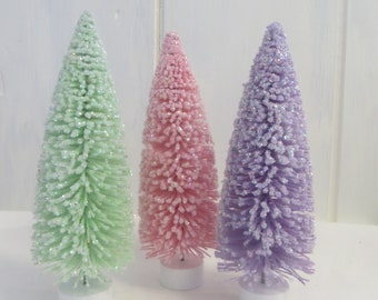 Bottle brush tree, 8," Pink or Green or Purple, Pastel Sisal tree, Glittered, Christmas, Easter