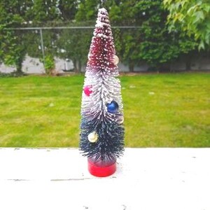 Patriotic Decorated Bottle brush tree, 8,&quot; Red, White, Blue, On Sale, Ombre, Stars, Glittered, Home Decor, Summer, Memorial Day, 4th of July