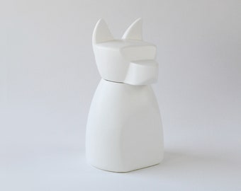 Small Anubis Dog Urn- Matte White