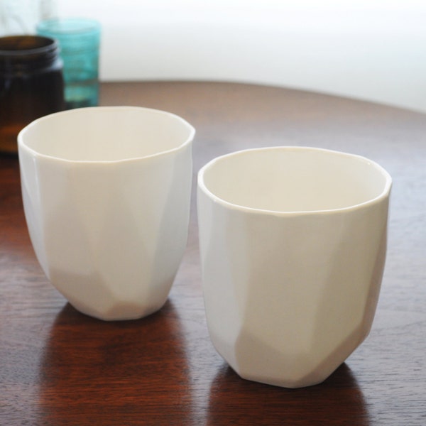 Geometric Lowball Tumblers- Set of Two in White