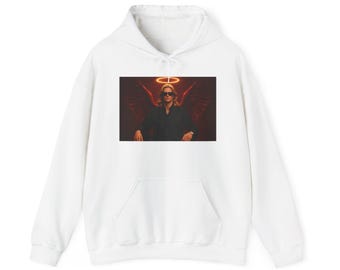 Dark Angel Portrait Hoodie | Halo Demon Wing Graphic Sweatshirt