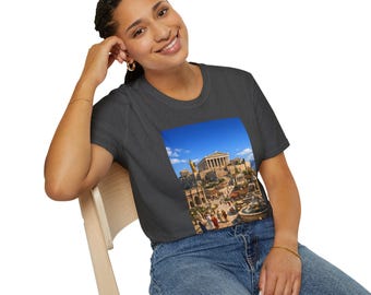 Ancient Greek Acropolis Illustration T-Shirt | Athens Parthenon Scene