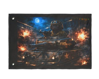 Pug Tank Night Battle Flag | Military Tank Fire Double-Sided