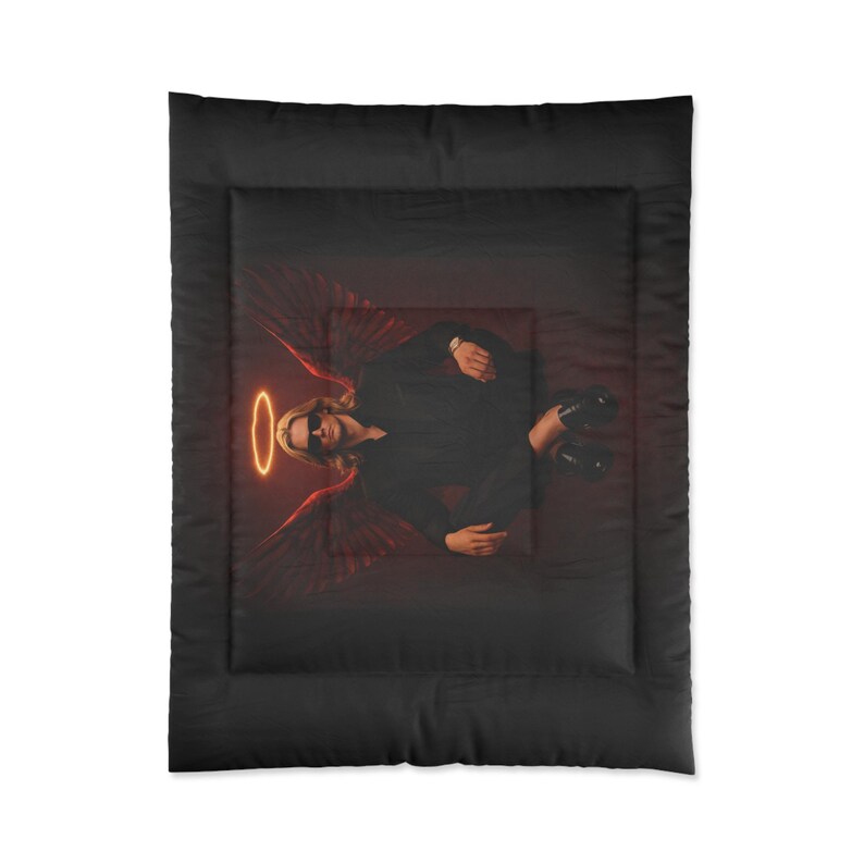 Edredón con ángel de halo neón / Ropa de cama con figura alada de estilo gótico oscuro imagen 4
