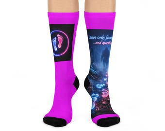 Galaxy Bigfoot River Scene Cushioned Crew Socks | Night Sky, Water Reflections