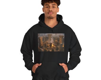 Tobekli Tepe Ritual Bonfire Scene Hoodie | Ancient Pillars, Fantasy Gathering