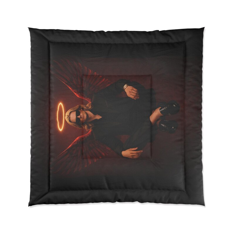 Edredón con ángel de halo neón / Ropa de cama con figura alada de estilo gótico oscuro imagen 2