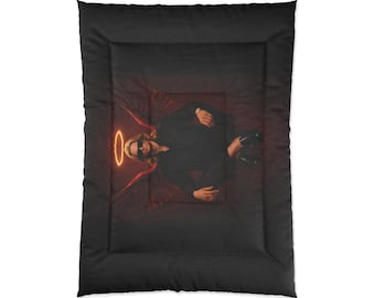 Neon Halo Angel Comforter | Dark Gothic Winged Figure Bedding