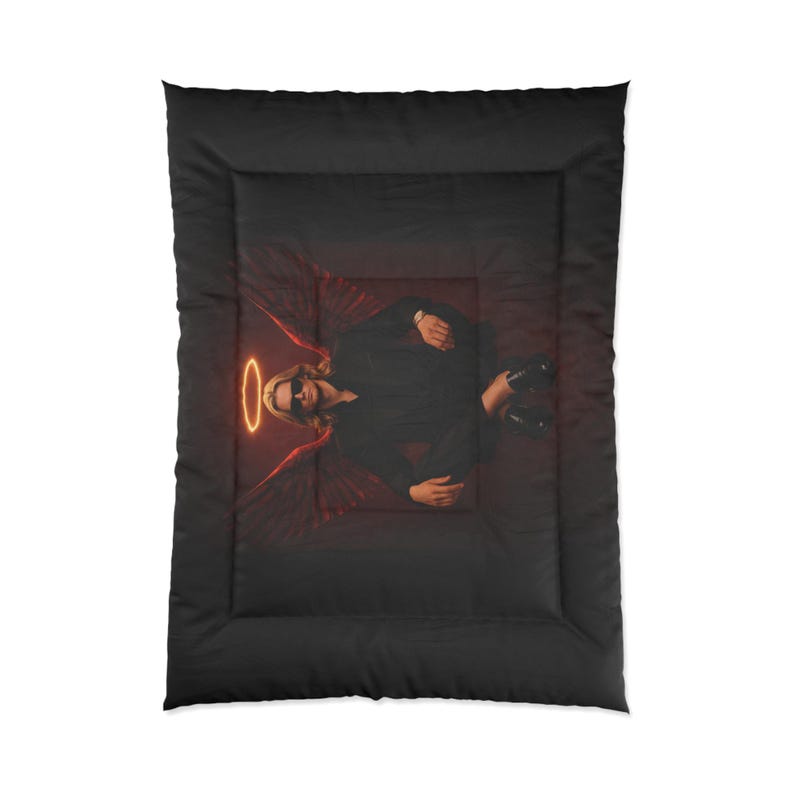 Edredón con ángel de halo neón / Ropa de cama con figura alada de estilo gótico oscuro imagen 1