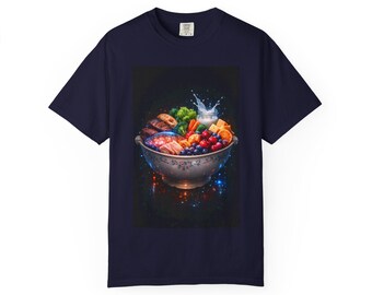 Colorful Fruit Bowl Party Drinks T-Shirt | Neon Bottles Night Still Life