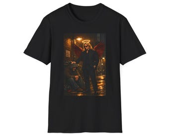 Angel Halo Wings Graphic T-Shirt | Urban Neon Night Scene