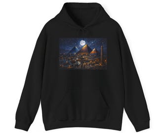 Moonlit Egyptian Pyramids Hoodie | Cairo Skyline Night Scene