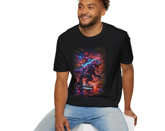 Neon Cyberpunk Velociraptor  T-Shirt | Dinosaur Retro Futuristic Art