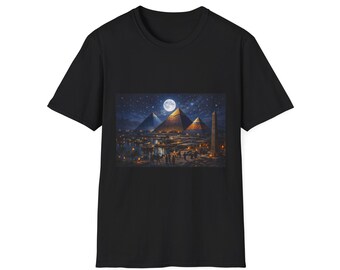 Moonlit Pyramids T-Shirt | Egyptian Night Sky, Full Moon, Desert Silhouette