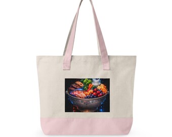 Colorful Fruit Bowl Zippered Canvas Tote | Fresh Produce Illustration