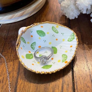 Hand painted sea shell Ring Dish, lime decor, gift for bride, engagement gift, summer decor, home decor, beach house, gift for mom