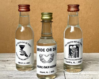 Bachelorette mini bottle labels, custom nip bottle stickers for bach party gift, custom shooter labels, stickers for bachelorette party