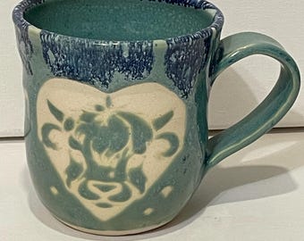 Handmade Stoneware Cow Mug • Rustic Farmhouse Pottery, 12 oz