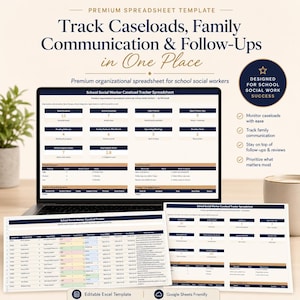 Schoolmaatschappelijk werker caseloadtracker-spreadsheet, logboek leerlingondersteuning en Excel-sjabloon follow-upplanner
