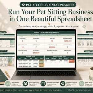Pet Sitter Business Planner Spreadsheet, Client Booking Payment Tracker, Pet Sitting Care Log Excel Template