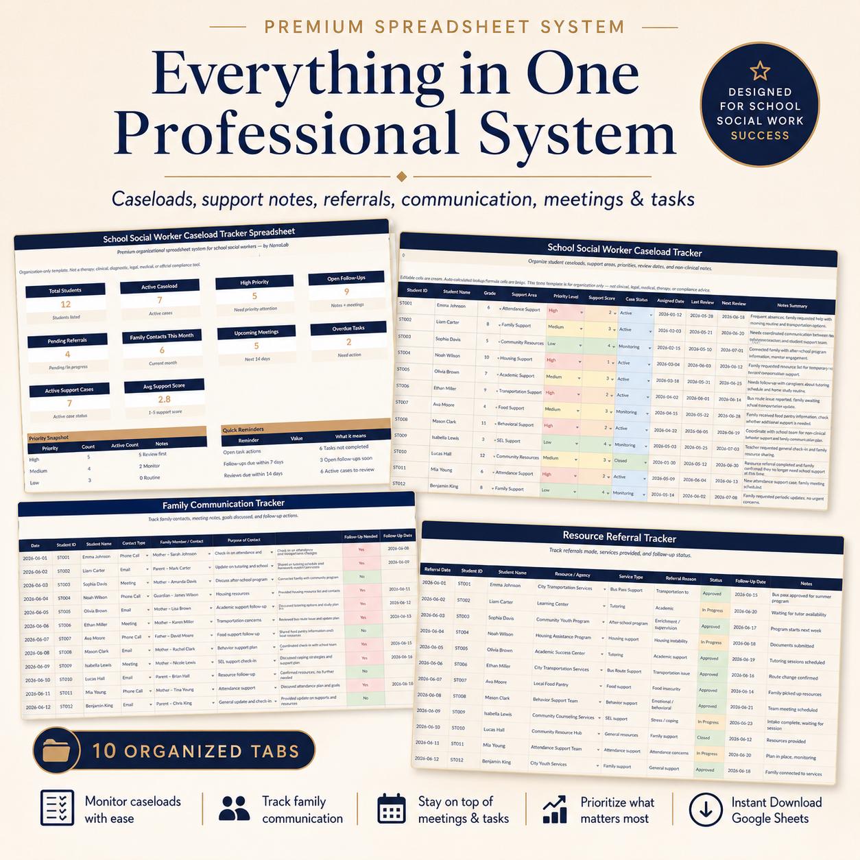 School Social Worker Caseload Tracker Spreadsheet, Student Support Log ...
