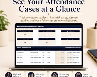 Attendance Intervention Tracker Spreadsheet, Student Absence Log and Follow-Up Planner Excel Template