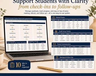 School Counselor Student Check-In Tracker Spreadsheet, Caseload Log and Follow-Up Planner Excel Template