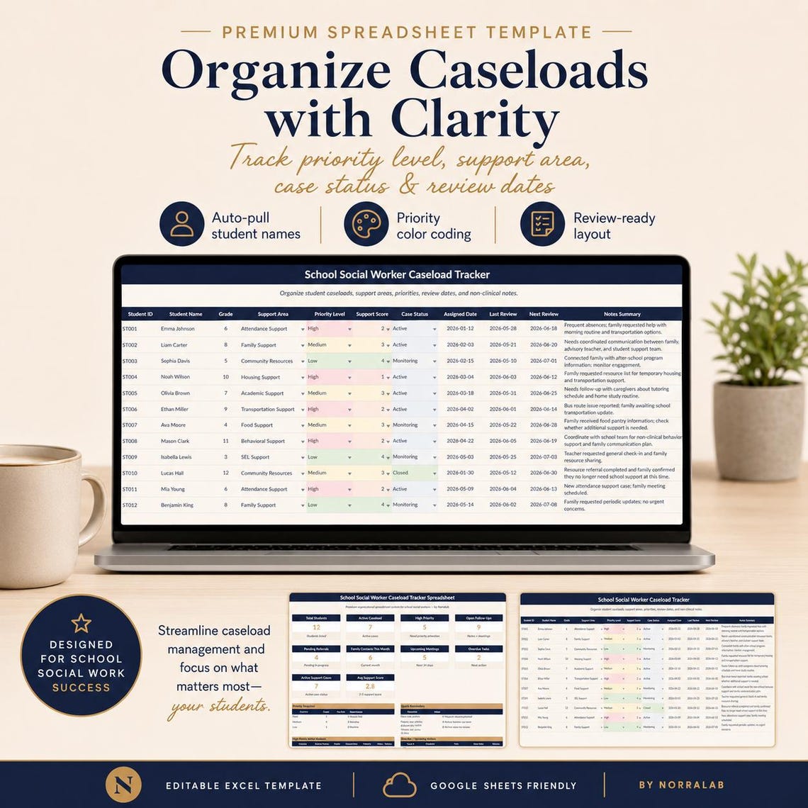 School Social Worker Caseload Tracker Spreadsheet, Student Support Log ...