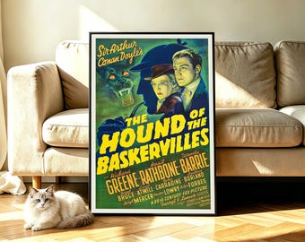 Vintage Sherlock Holmes Hound Baskervilles Movie Poster, Classic Film Canvas Art