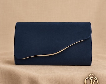 Navy Blue Clutch with Gold Tone Trim