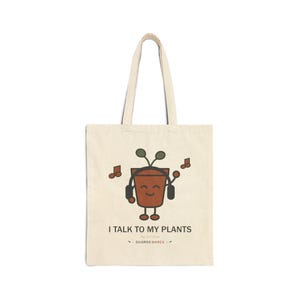 I Talk To My Plants Tote Bag | Cute Plant Pot with Headphones