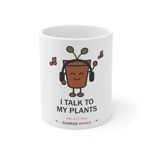 I Talk to My Plants Mug | Cute Plant Pot Character, Music Notes