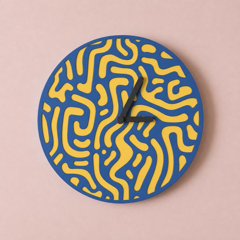 Squiggly Modern 3D Printed Wall Clock Abstract Maze Two tone Home squiggly-modern-3d-printed-wall-clock-abstract-maze-two-tone-home