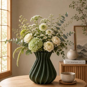 Pleat ~ Fluted Ribbed Vase ~ Classic Textured Flower Vase ~ 3D Printed Office Decor ~ 3-12.5 inch