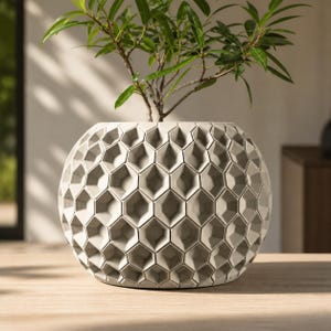 Hexa II | 3D Printed Honeycomb Relief Planter | Modern Hexagon Textured Ball Plant Pot | Geometric Boho Decor