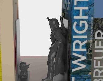 Mandalorian Bookends | Sci-Fi Inspired Bookshelf Decor | Warrior & Child Book Ends | 3D Printed Shelf Organizer | Gift for Book Lovers