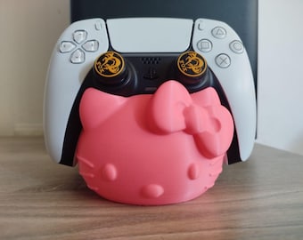 Stojak na kontroler Hello Kitty PS5 | Uchwyt Kawaii DualSense | Uroczy różowy element dekoracyjny do gry | Drukowany w 3D dodatek do PlayStation | Gamer Girl Gi