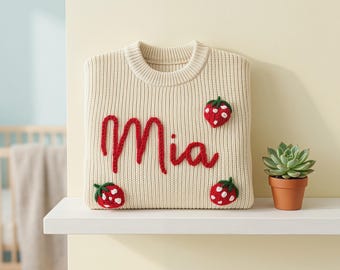 Jersey personalizado para bebé, suéter tejido a mano personalizado para niños pequeños, jersey de punto grueso para niños, regalo de cumpleaños, regalo de Navidad, regalo para baby shower.