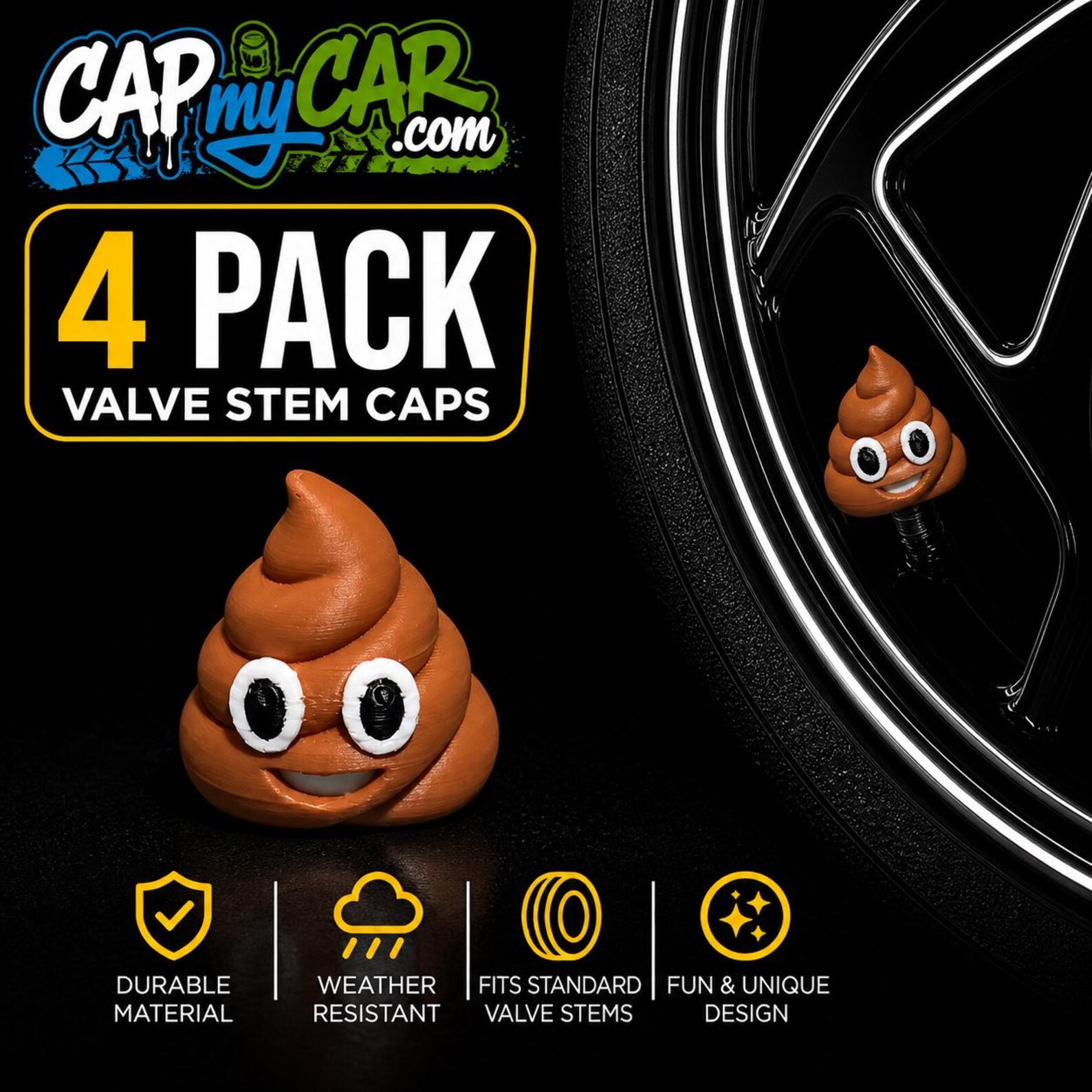 Poop Emoji Valve Stem Caps – Funny 4 Pack - Etsy