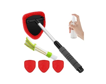 Car Windshield Cleaning Tool: Extendable Handle, 4 Reusable Microfiber Pads